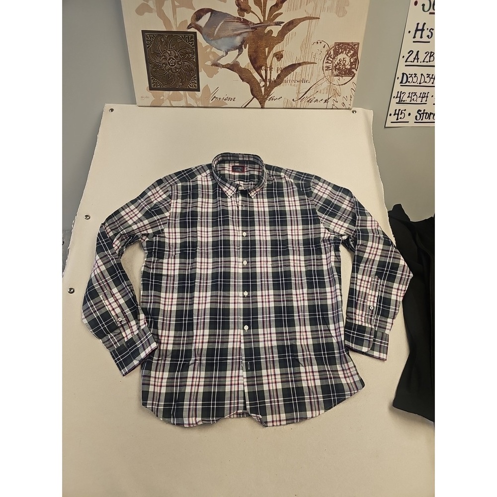 UNTUCKit Mens XL Plaid Button‎ Down Shirt Navy Blue Green Long Sleeve Cotton